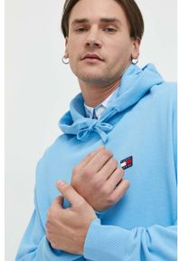 Tommy Jeans bluza bawełniana męska kolor niebieski z kapturem z aplikacją. Typ kołnierza: kaptur. Kolor: niebieski. Materiał: bawełna. Wzór: aplikacja #5