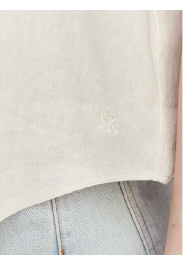 Calvin Klein Jeans Koszula Monogram LV04RC276G Beżowy jasny Slim Fit. Kolor: beżowy. Materiał: bawełna