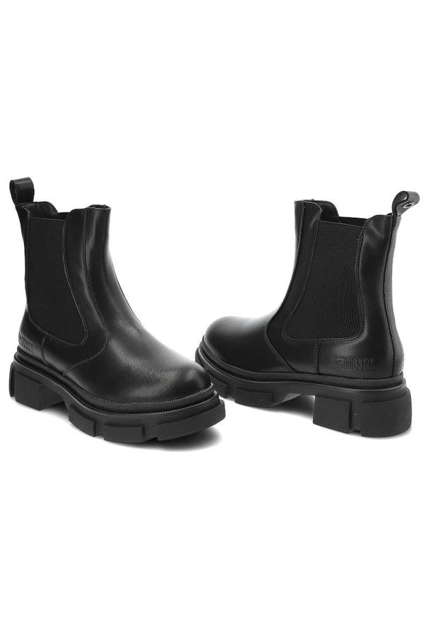 Big-Star - Sztyblety damskie Big Star, cholewka z gładkiej skóry naturalnej z elastycznymi wstawkami po bokach i pętlą z tyłu, czarne, KK274485. Zapięcie: bez zapięcia. Kolor: czarny. Szerokość cholewki: normalna. Wzór: gładki. Materiał: skóra. Sezon: zima. Obcas: na obcasie. Styl: elegancki. Wysokość obcasa: niski