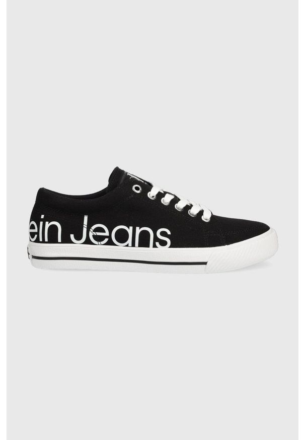 Calvin Klein Jeans tenisówki YW0YW00485.BDS damskie kolor czarny. Nosek buta: okrągły. Zapięcie: sznurówki. Kolor: czarny. Materiał: materiał. Szerokość cholewki: normalna