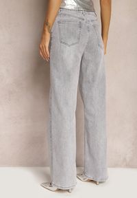 Renee - Jasnoszare Bawełniane Jeansy High Waist o Luźnym Fasonie Carinada. Okazja: na co dzień. Stan: podwyższony. Kolor: szary. Długość: długie. Wzór: kolorowy. Styl: casual #4