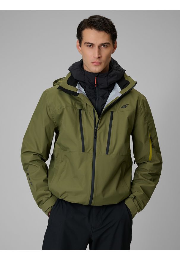 4f - 4F Kurtka trekkingowa membrana 20000 męska - khaki XL. Kolor: oliwkowy, brązowy, wielokolorowy. Materiał: tkanina, materiał. Długość: długie