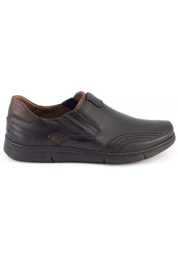 Polbut Buty męskie slip-on J51 czarne. Zapięcie: bez zapięcia. Kolor: czarny. Materiał: skóra, jeans. Sezon: jesień, wiosna. Styl: sportowy