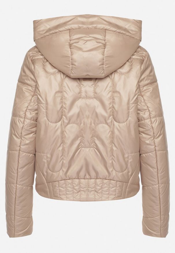 Born2be - Beżowa Pikowana Kurtka z Kapturem i Wsuwanymi Kieszeniami Terivel. Typ kołnierza: kaptur. Kolor: beżowy. Materiał: jeans. Styl: elegancki