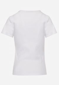 Born2be - Biały Dopasowany T-shirt z Prążkowanej Tkaniny z Bawełny Acalenos. Okazja: na co dzień. Kolor: biały. Materiał: tkanina, bawełna, prążkowany. Sezon: lato. Styl: elegancki, casual, klasyczny #3