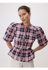 Reserved - Wiązana bluzka z baskinką - wielobarwny. Materiał: tkanina, bawełna #1