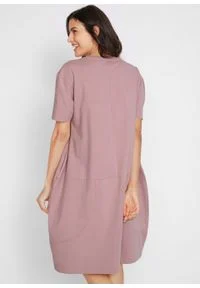 Sukienka bawełniana oversize, rękawy 1/2 bonprix różowobrązowy. Kolor: różowy. Materiał: bawełna. Typ sukienki: oversize #5