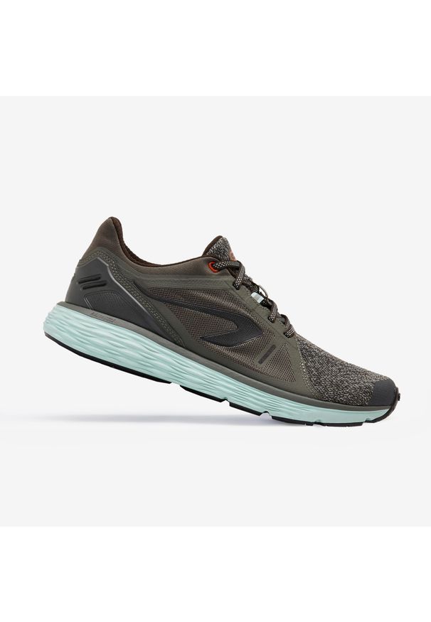 KALENJI - Buty do biegania męskie Kalenji Run Comfort. Zapięcie: pasek. Kolor: wielokolorowy, zielony, brązowy. Materiał: syntetyk, kauczuk, materiał. Wzór: paski. Sport: bieganie