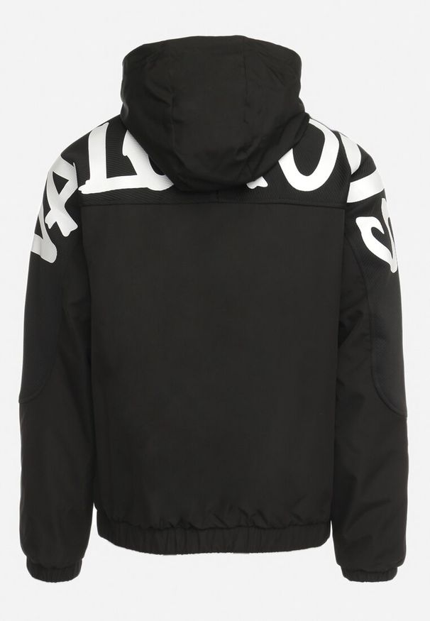 Born2be - Czarna Kurtka z Kapturem i Suwakiem oraz Ozdobnym Nadrukiem Valanthei. Typ kołnierza: kaptur. Kolor: czarny. Wzór: nadruk. Styl: elegancki