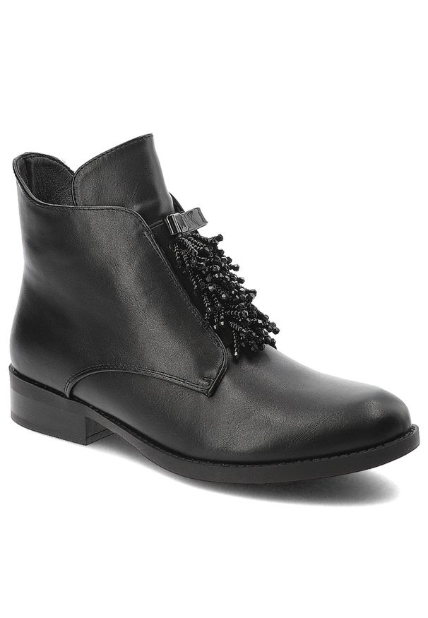 Czarne Botki S.Barski Eleganckie Obuwie Na Płaskim Obcasie. Okazja: na co dzień. Kolor: czarny. Materiał: skóra ekologiczna. Obcas: na obcasie. Styl: elegancki. Wysokość obcasa: niski