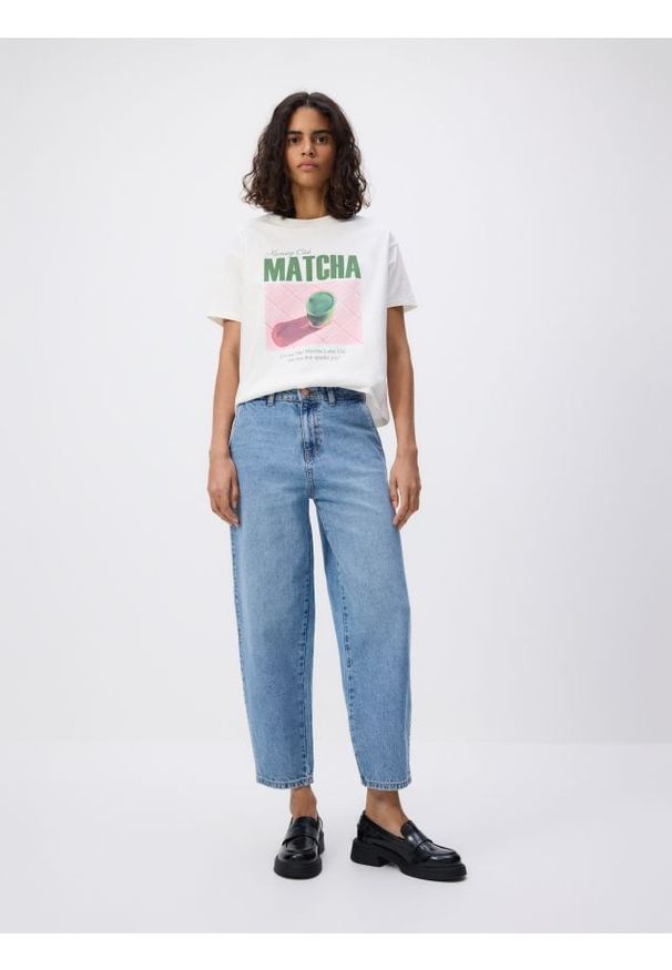 Reserved - Jeansy barrel leg - niebieski. Kolor: niebieski