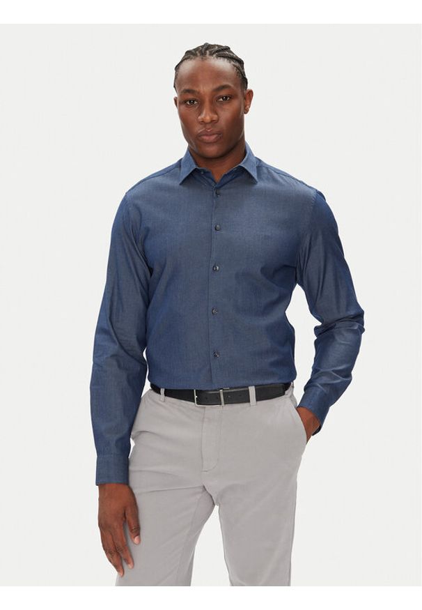 Calvin Klein Koszula LV019EU024 Granatowy Slim Fit. Kolor: niebieski. Materiał: bawełna
