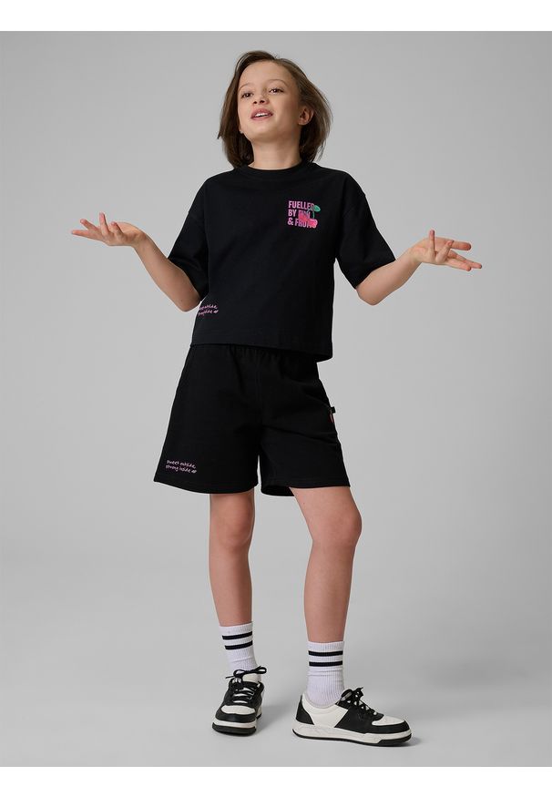 4f - 4F Spodenki dresowe dziewczęce - czarny 140 (9-10 lat). Kolor: czarny. Materiał: dresówka. Sezon: lato