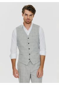 Pako Lorente - PAKO LORENTE – Szara kamizelka męska w granatową kratkę. Kolor: niebieski, szary, wielokolorowy. Materiał: poliester, wiskoza, elastan. Wzór: kratka #1