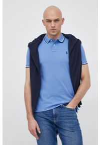 Polo Ralph Lauren polo bawełniane kolor niebieski gładki. Typ kołnierza: polo. Kolor: niebieski. Materiał: bawełna. Długość: krótkie. Wzór: gładki
