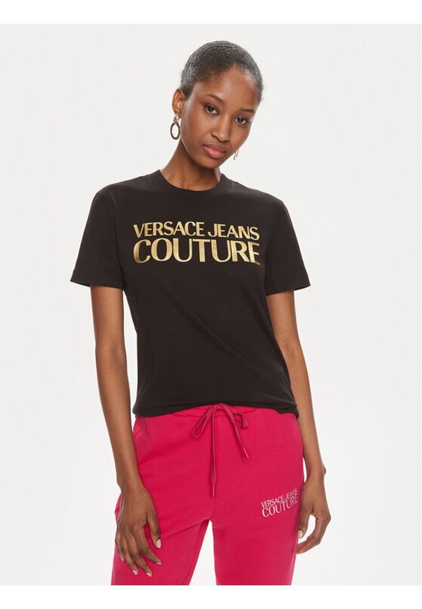 Versace Jeans Couture T-Shirt 76HAHT04 Czarny Slim Fit. Kolor: czarny. Materiał: bawełna