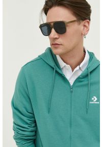 Converse bluza kolor turkusowy z kapturem z aplikacją. Typ kołnierza: kaptur. Kolor: turkusowy. Wzór: aplikacja #5