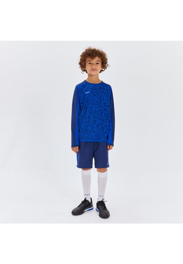 KIPSTA - Koszulka piłkarska z długim rękawem dla dzieci Kipsta Viralto. Kolor: niebieski. Materiał: materiał. Długość rękawa: długi rękaw. Długość: długie. Sport: piłka nożna