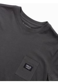 Ombre Clothing - T-shirt męski bawełniany z kieszonką - grafitowy V11 S1743 - XL. Kolor: szary. Materiał: bawełna. Długość rękawa: krótki rękaw. Długość: krótkie. Wzór: aplikacja. Styl: klasyczny #4