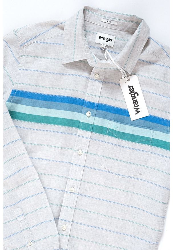 Wrangler - KOSZULA WRANGLER LS 1 PKT SHIRT BEIGE MELANGE W5F11SXA9 112130111. Materiał: materiał. Wzór: kolorowy