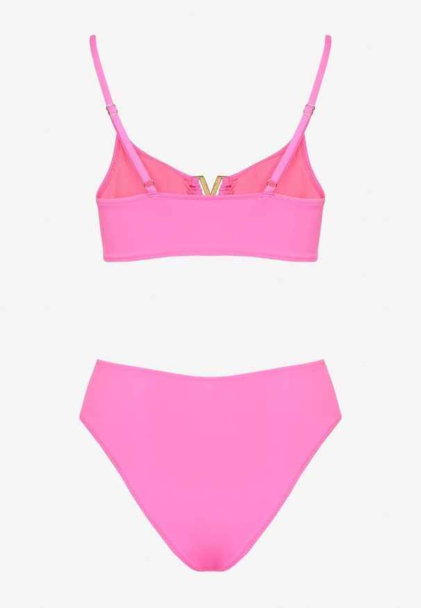 Born2be - Fuksjowe Bikini Biustonosz z Metaliczną Ozdobą i Majtki Figi Kinirela. Kolor: różowy. Wzór: aplikacja