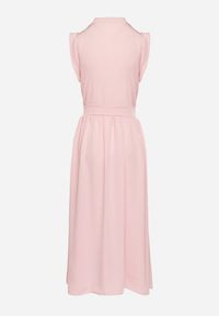 Born2be - Różowa Sukienka Koszulowa o Rozkloszowanym Kroju z Wiązaniem w Pasie Mavirielle. Okazja: na co dzień. Typ kołnierza: dekolt w serek. Kolor: różowy. Materiał: skóra. Długość rękawa: długi rękaw. Typ sukienki: koszulowe. Styl: casual, elegancki #7