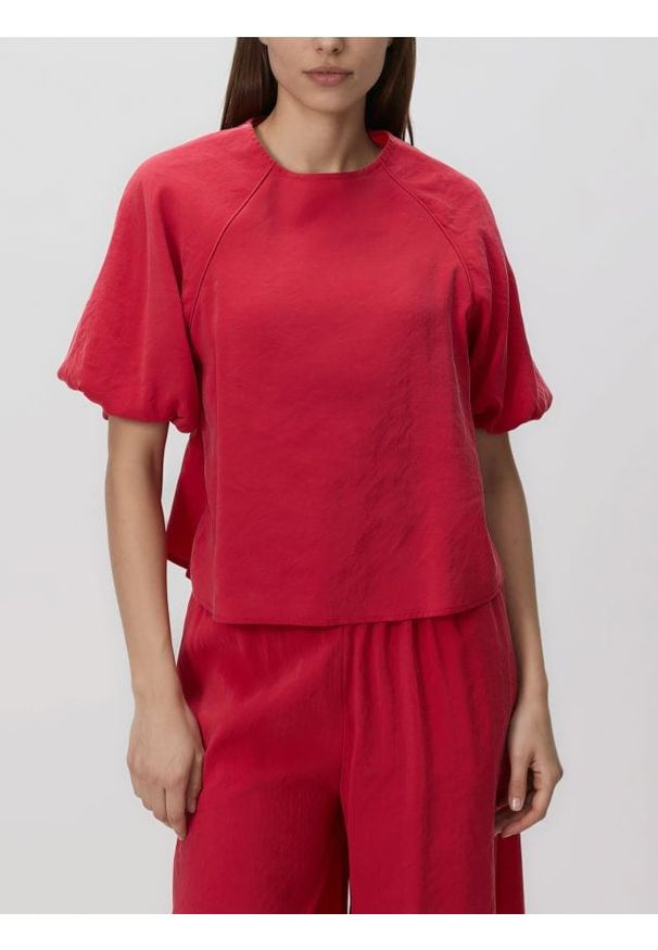 Reserved - Bluzka z modalem - czerwony. Kolor: czerwony. Materiał: tkanina. Wzór: gładki