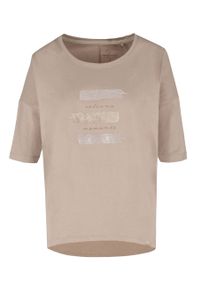 Volcano - Bluzka z printem, Comfort Fit, T-MOOM. Kolor: kremowy. Materiał: materiał, skóra, bawełna. Wzór: nadruk