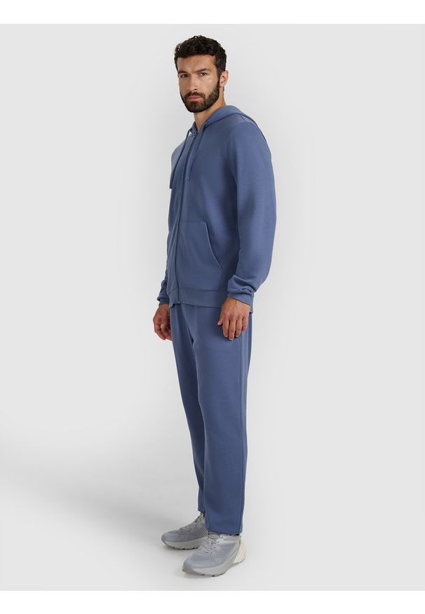 4f - 4F Bluza dresowa rozpinana z kapturem męska - granatowa S. Okazja: na co dzień. Typ kołnierza: kaptur. Kolor: niebieski. Materiał: dresówka. Wzór: gładki, ze splotem. Styl: casual, sportowy