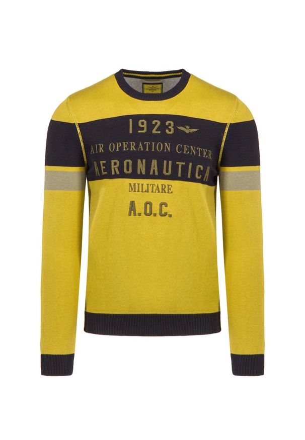 Aeronautica Militare - Sweter AERONAUTICA MILITARE. Kolor: żółty. Materiał: bawełna, prążkowany. Wzór: haft