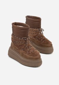 Born2be - Brązowe Pikowane Śniegowce na Grubej Tłoczonej Podeszwie z Futerkiem Adarlia. Okazja: na co dzień. Kolor: brązowy. Materiał: futro. Styl: casual #3
