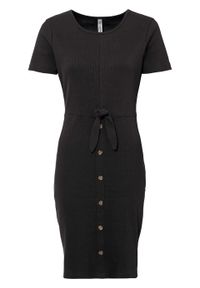 Sukienka w prążek z bawełny organicznej z ozdobnymi guzikami bonprix czarny. Kolor: czarny. Materiał: bawełna. Wzór: prążki #1