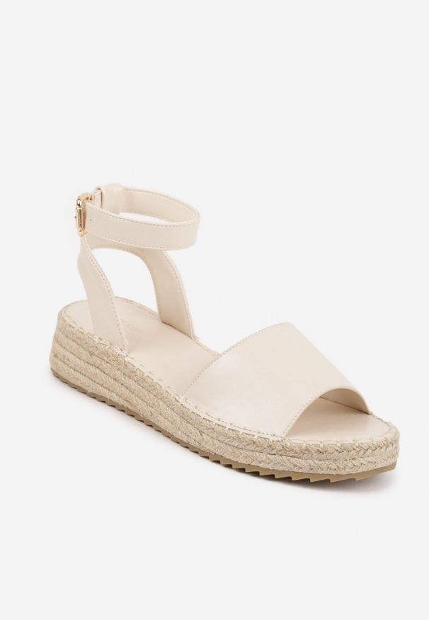 Born2be - Beżowe Sandały VICES na Grubej Podeszwie z Plecionki z Paskiem Wokół Kostki Doria. Zapięcie: pasek. Kolor: beżowy. Materiał: jeans. Sezon: lato