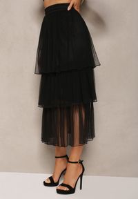 Renee - Czarna Tiulowa Spódnica Rozkloszowana z Plisowaniem High Waist Eveleena. Stan: podwyższony. Kolor: czarny. Materiał: tiul #4
