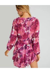 LOVE SHACK FANCY - Różowa sukienka Popover. Kolor: różowy, wielokolorowy, fioletowy. Materiał: wełna, jedwab, zamsz. Długość rękawa: długi rękaw. Wzór: kwiaty, nadruk. Sezon: lato, jesień. Długość: mini #2
