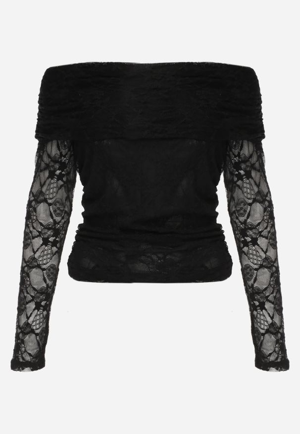 Renee - Czarna Bluzka z Koronki i Dekoltem Typu Bardot Adrageia. Kolor: czarny. Materiał: koronka. Wzór: koronka