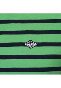 Koszulka Polo - Męska - Pako Jeans - Zielona w Granatowy Prążek. Okazja: na co dzień. Typ kołnierza: polo. Kolor: wielokolorowy, niebieski, zielony. Materiał: bawełna. Wzór: paski, prążki. Styl: casual