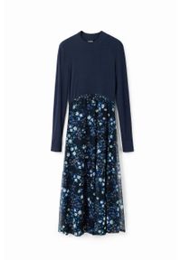 Desigual sukienka kolor granatowy midi rozkloszowana. Kolor: niebieski. Materiał: materiał, wiskoza. Długość rękawa: długi rękaw. Typ sukienki: rozkloszowane. Długość: midi #4