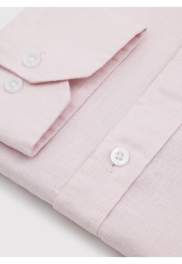 Pako Lorente - PAKO LORENTE - Lniana koszula męska w kolorze różowym. Okazja: na co dzień. Kolor: niebieski, różowy, zielony. Materiał: len. Długość rękawa: długi rękaw. Długość: długie. Wzór: gładki. Sezon: lato. Styl: casual