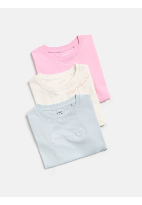 Reserved - Bawełniany t-shirt z nadrukiem 3 pack - wielobarwny. Materiał: bawełna. Wzór: nadruk