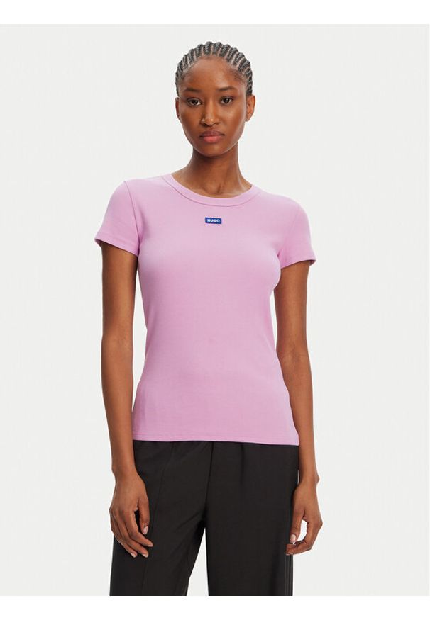 Hugo - HUGO T-Shirt Easy 50523924 Różowy Slim Fit. Kolor: różowy. Materiał: bawełna