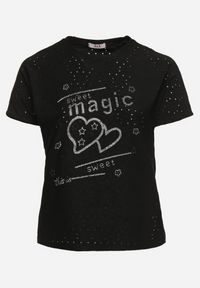 Born2be - Czarny T-shirt Ażurowy z Ozdobnymi Cyrkoniami Cevola. Okazja: na co dzień. Kolor: czarny. Wzór: ażurowy. Styl: casual #4