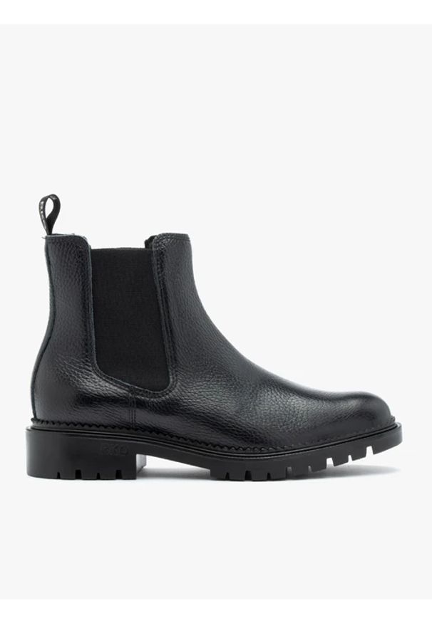 Ryłko - Czarne sztyblety ze skóry licowej. Nosek buta: okrągły. Kolor: czarny. Materiał: skóra. Szerokość cholewki: normalna. Sezon: jesień, wiosna. Obcas: na obcasie. Styl: street. Wysokość obcasa: średni