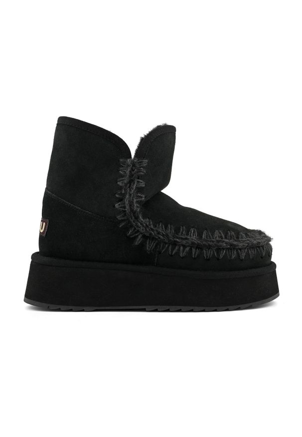Mou - MOU Platform boot suede Śniegowce damskie. Okazja: na co dzień. Kolor: czarny. Materiał: materiał, guma, wełna, zamsz. Szerokość cholewki: normalna. Sezon: zima. Obcas: na platformie. Styl: street, klasyczny, elegancki, casual