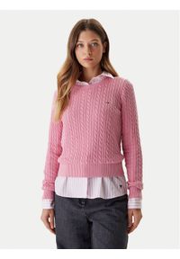 Tommy Jeans Sweter Cable Essential DW0DW22165 Różowy Regular Fit. Kolor: różowy. Materiał: bawełna