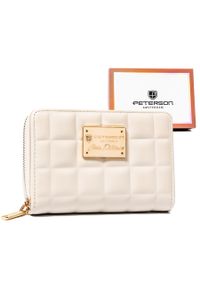Pikowany, beżowy portfel damski ze skóry ekologicznej mieszczący dowód rejestracyjny - Peterson. Kolor: beżowy. Materiał: skóra ekologiczna #1