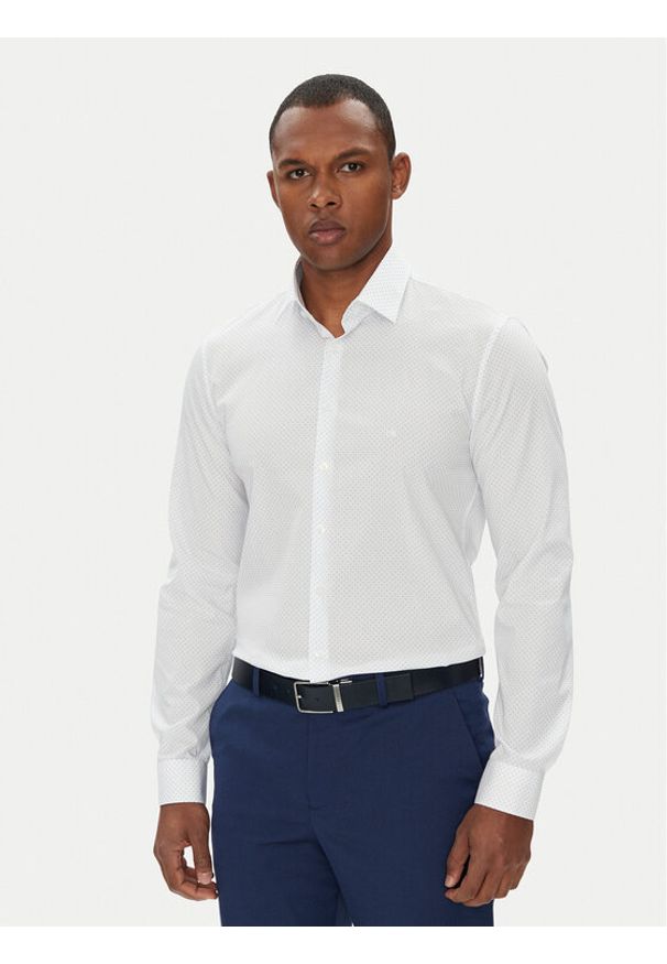 Calvin Klein Koszula K10K114299 Biały Slim Fit. Kolor: biały. Materiał: bawełna
