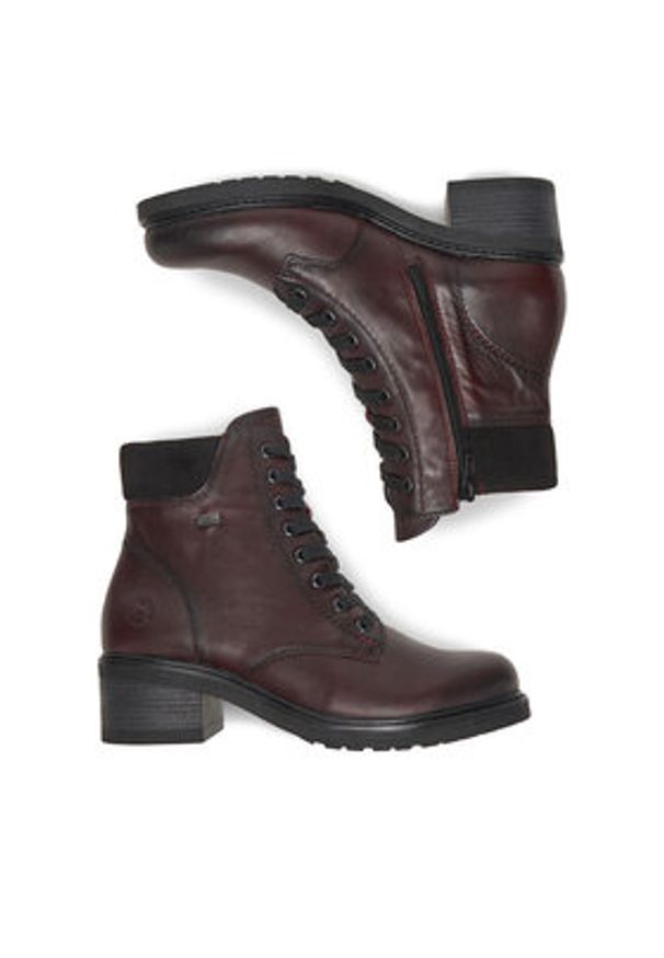 Remonte Trzewiki CEO-D1A70-35 Bordowy. Kolor: czerwony. Materiał: skóra