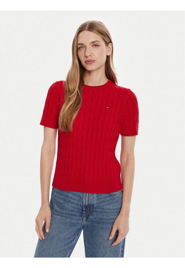 TOMMY HILFIGER - Tommy Hilfiger Sweter WW0WW45656 Czerwony Regular Fit. Kolor: czerwony. Materiał: bawełna