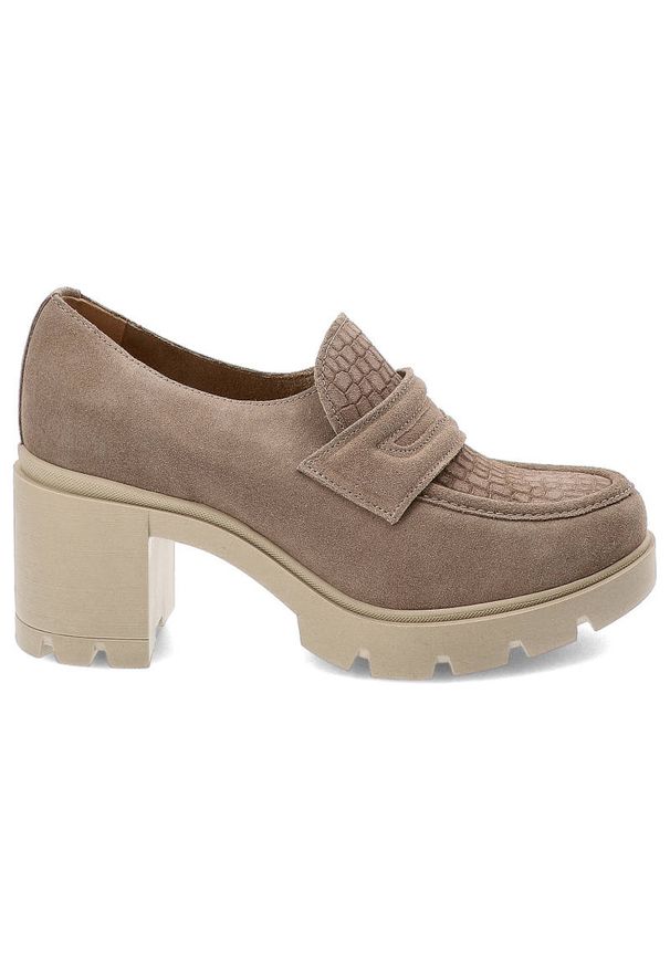 Beżowe Półbuty Lemar Wygodne Skórzane Buty. Okazja: na co dzień, na spotkanie biznesowe. Zapięcie: bez zapięcia. Kolor: beżowy. Materiał: skóra. Szerokość cholewki: normalna. Obcas: na obcasie. Styl: casual, biznesowy, elegancki. Wysokość obcasa: średni